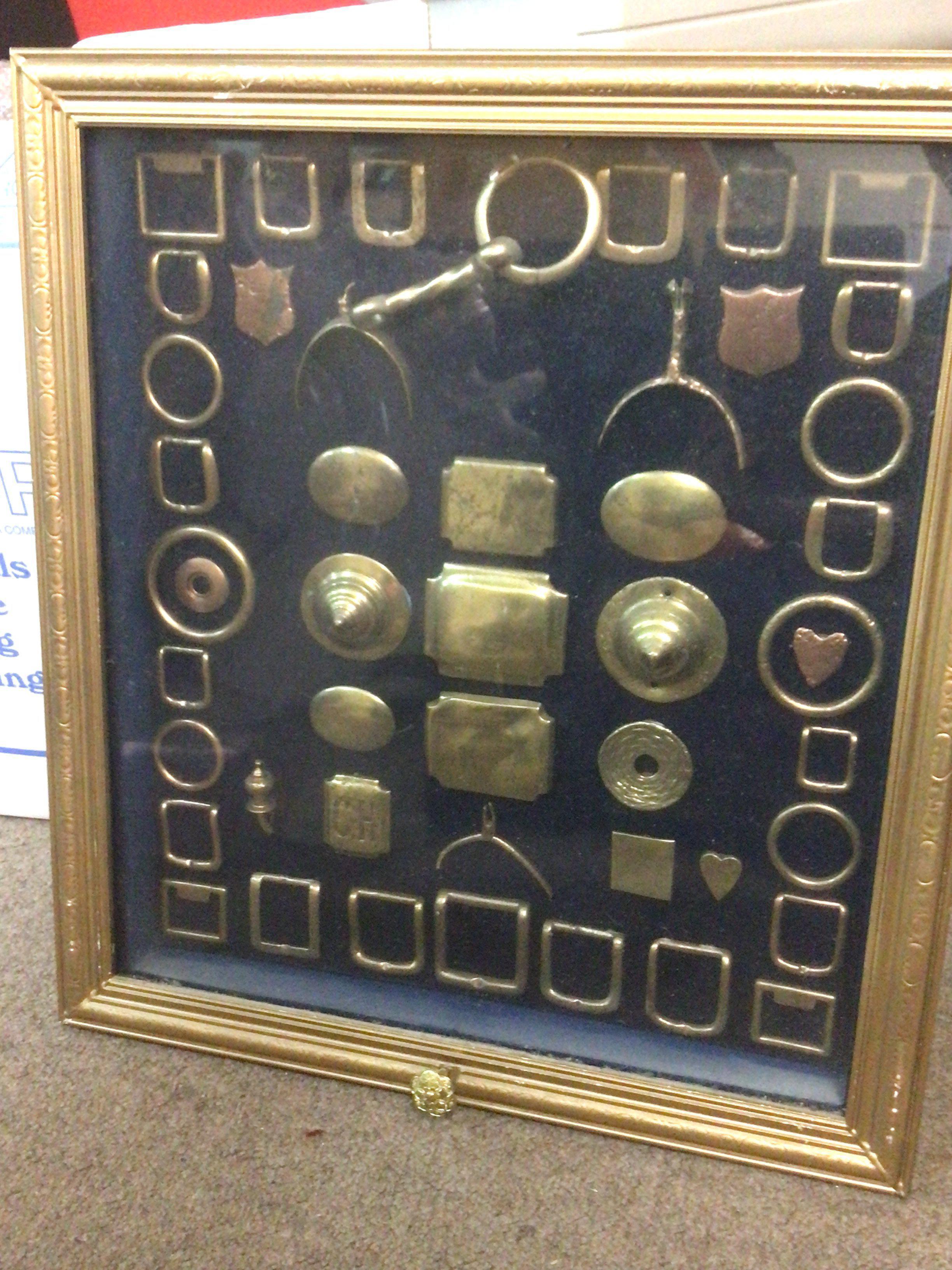 A case of brass horse harness fittings , large buckles etc. this lot cannot be posted