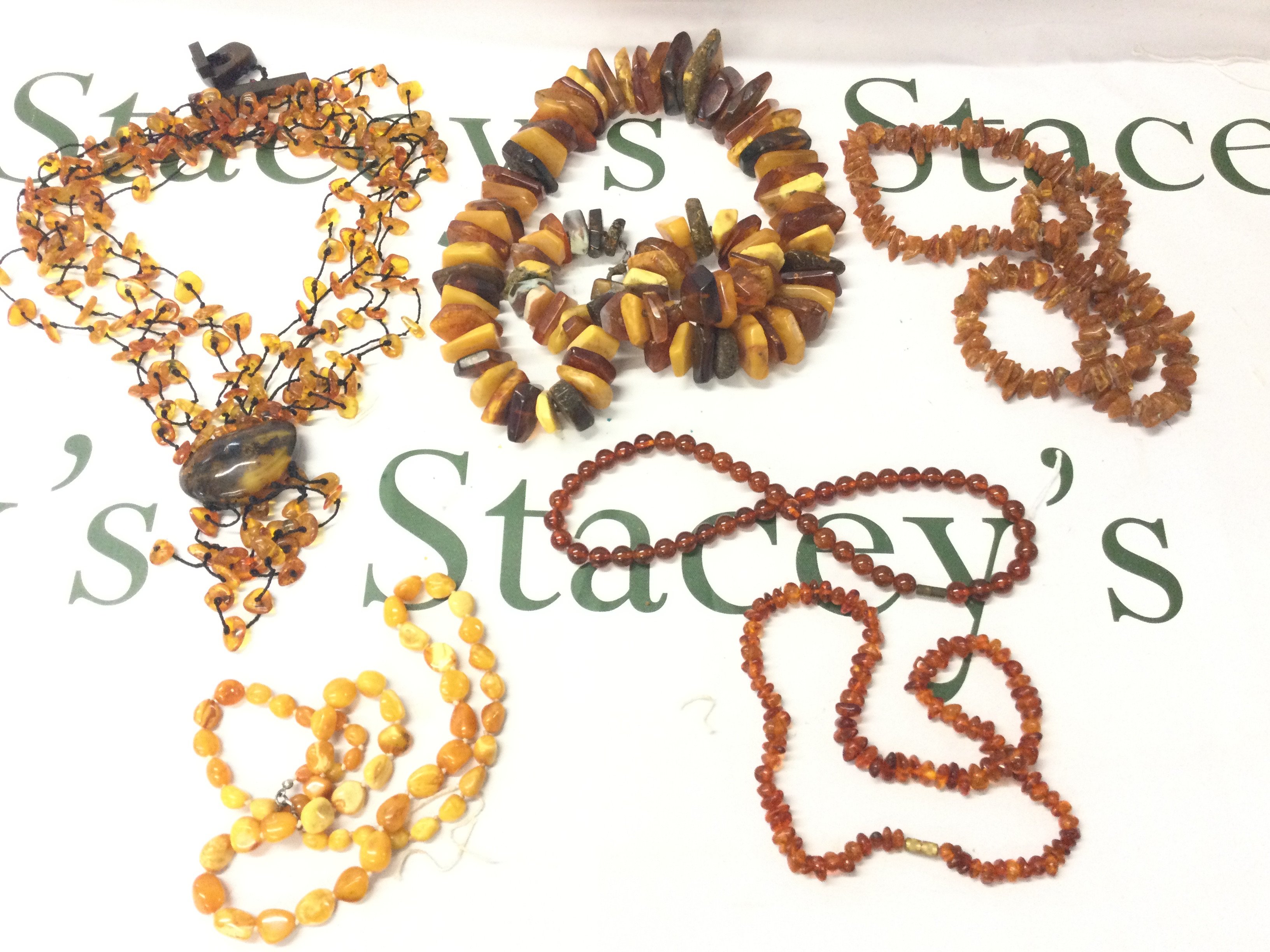 A Large Baltic Amber Necklaces Lot, 365g