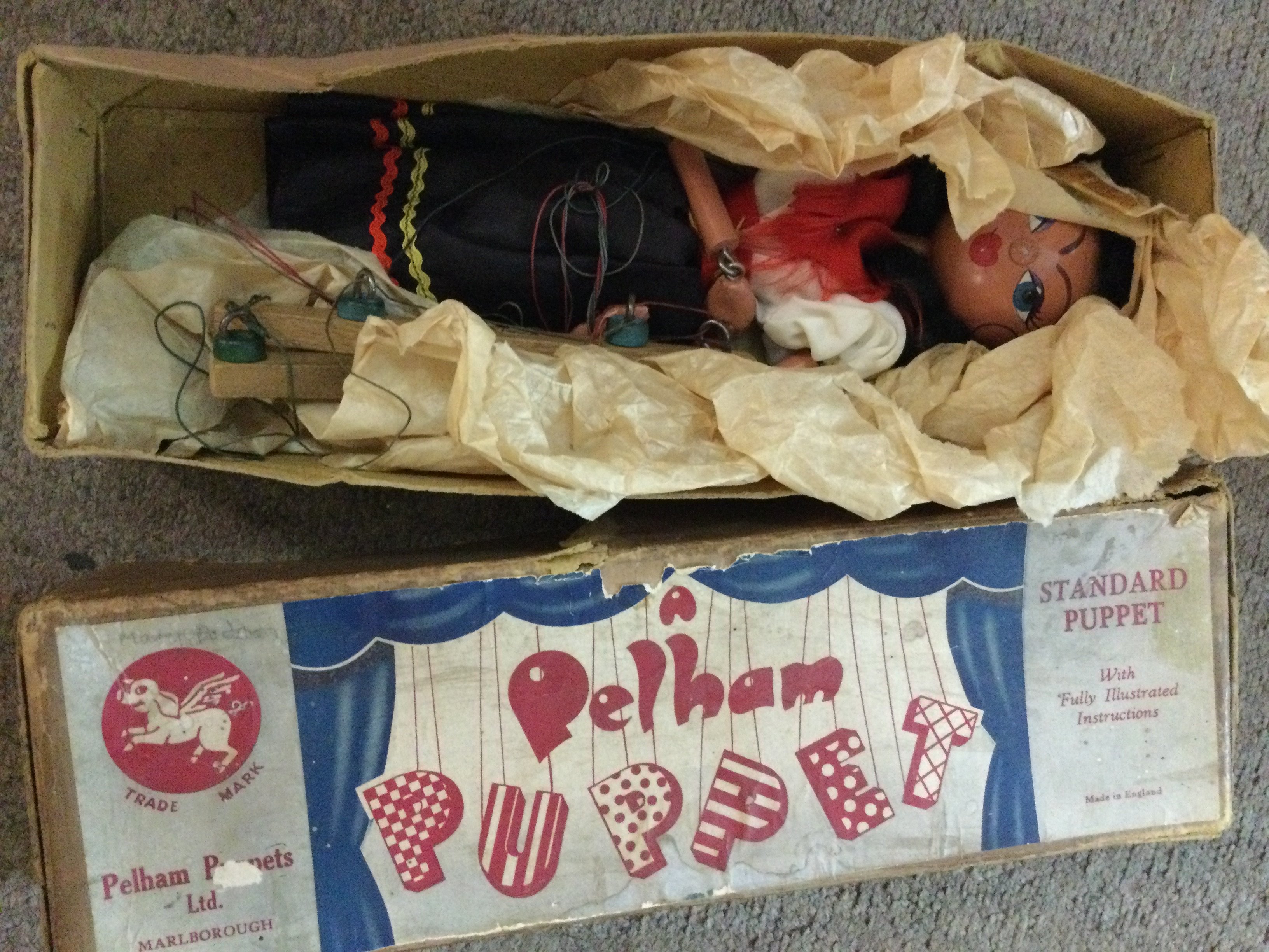 A boxed Pelham puppet