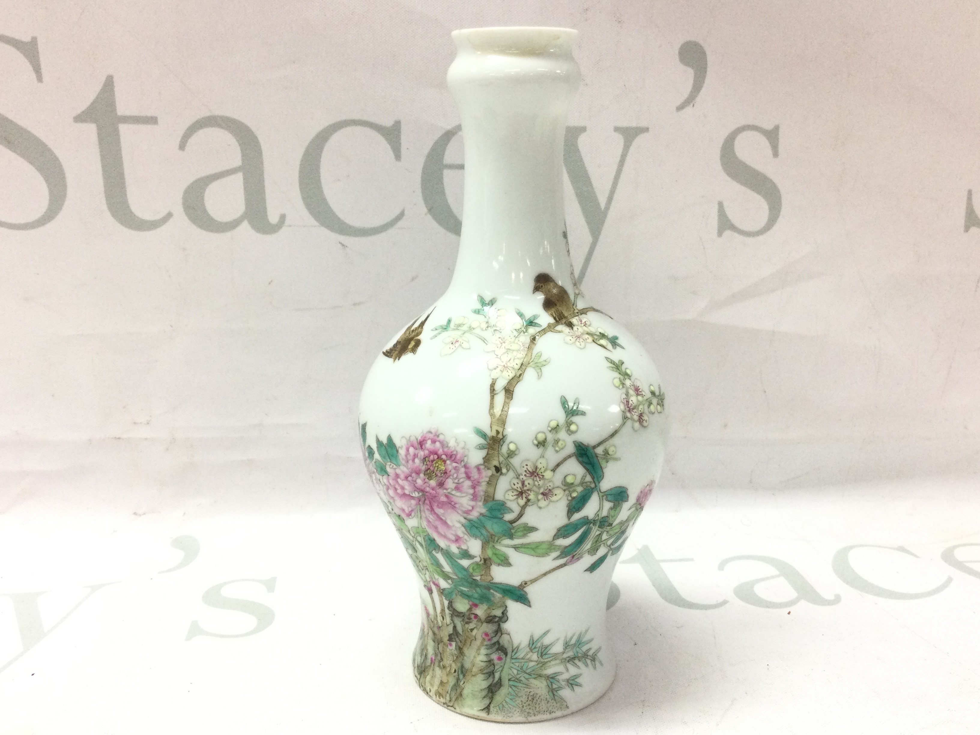 A late republic Chinese native flora and birds vase 17.5cm tall