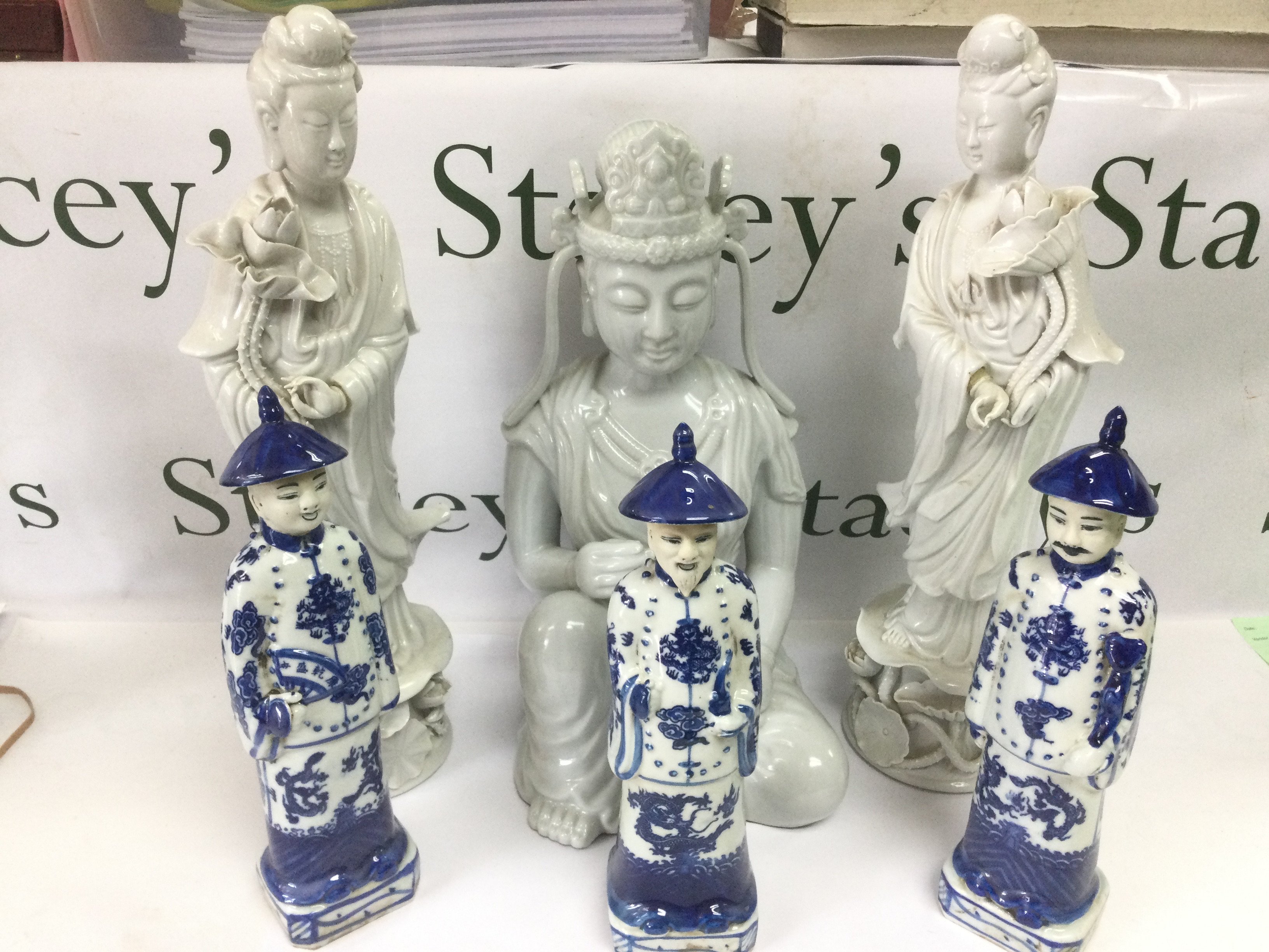 Six reproduction Chinese figures, tallest approx 42cm. Shipping category D.