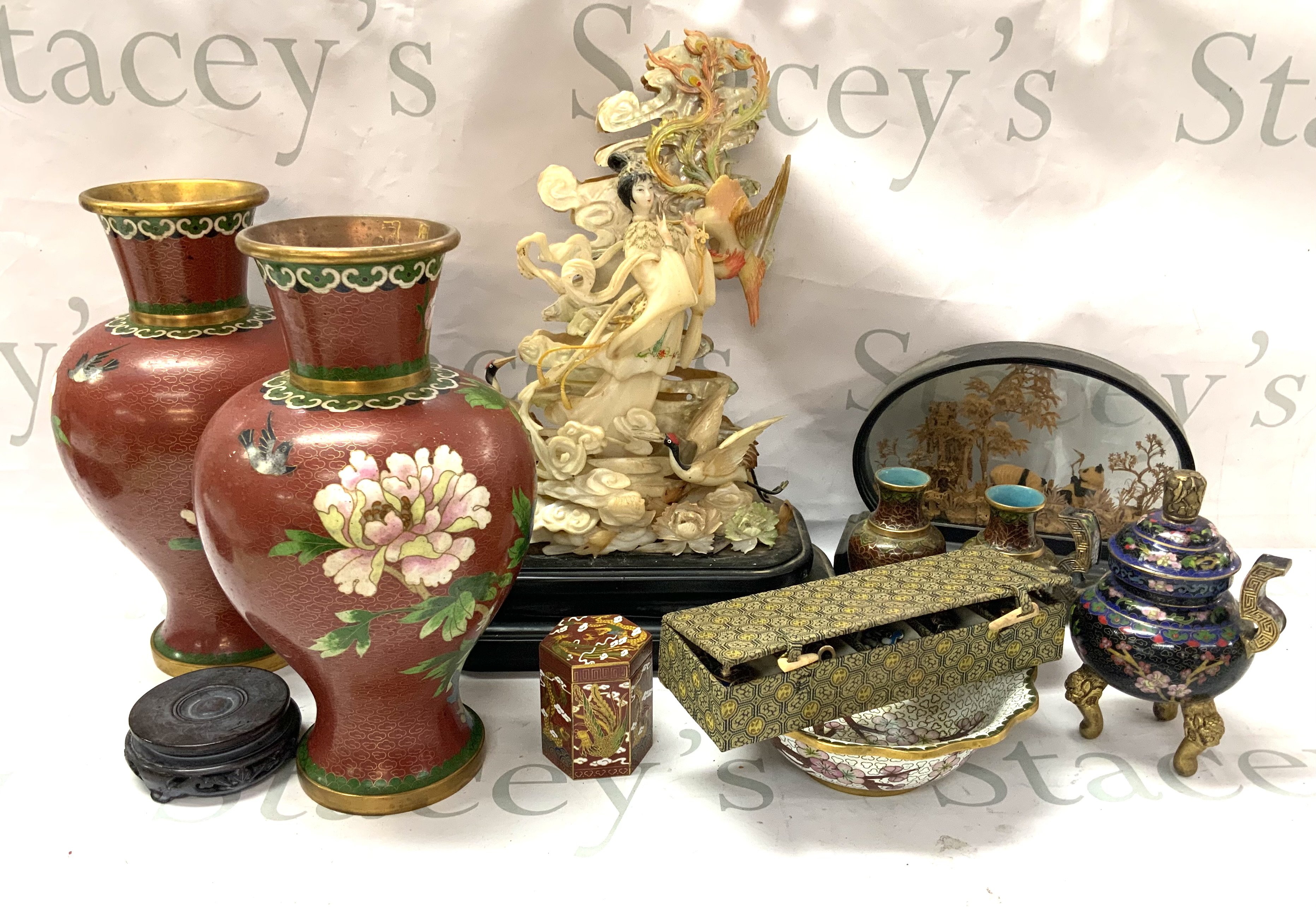 A Mixed group of oriental items including cloisonnei, Mother of Pearl etc.