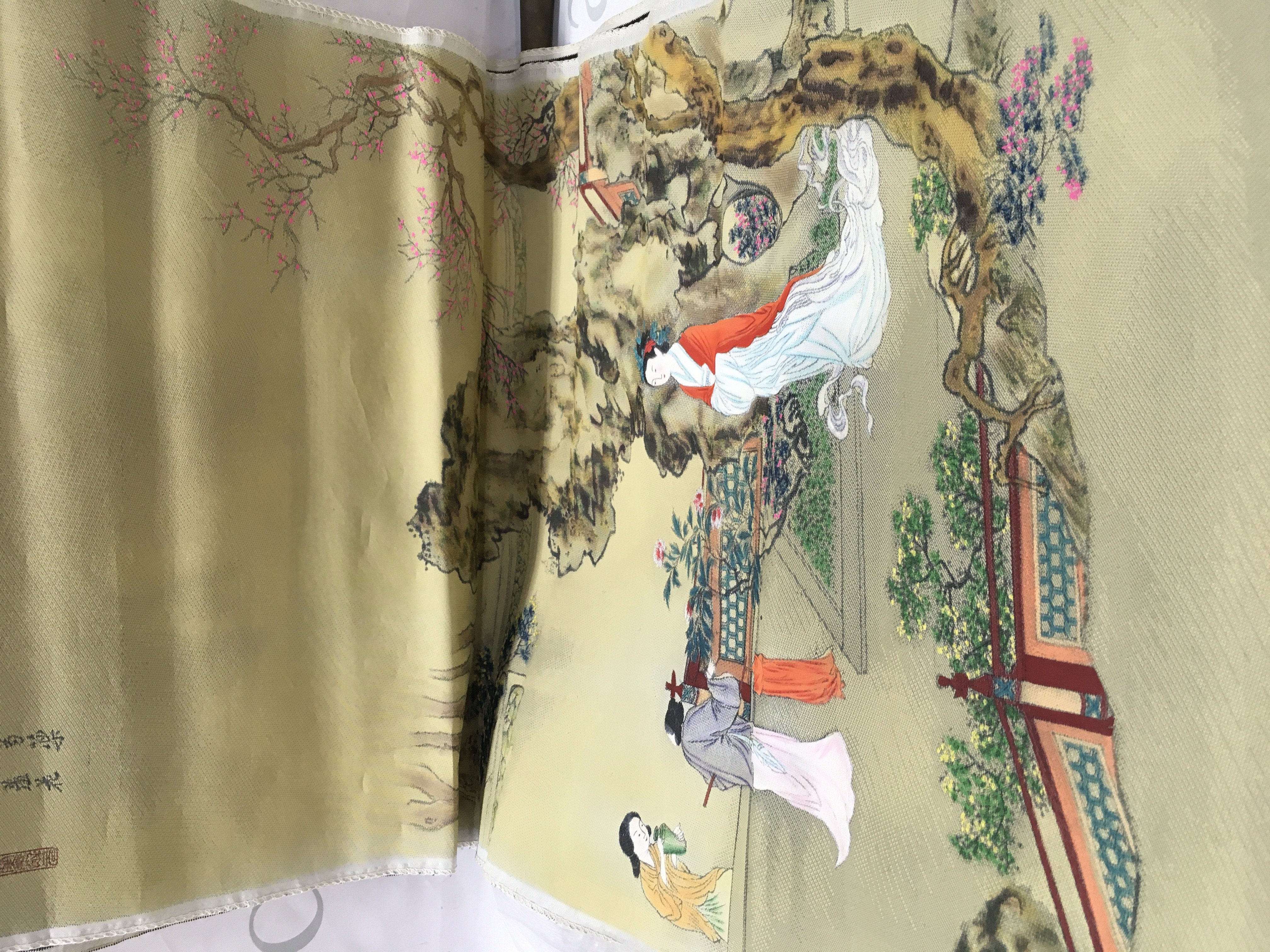 Two Chinese wall hanging Shen Suis . Together with two other scrolls.