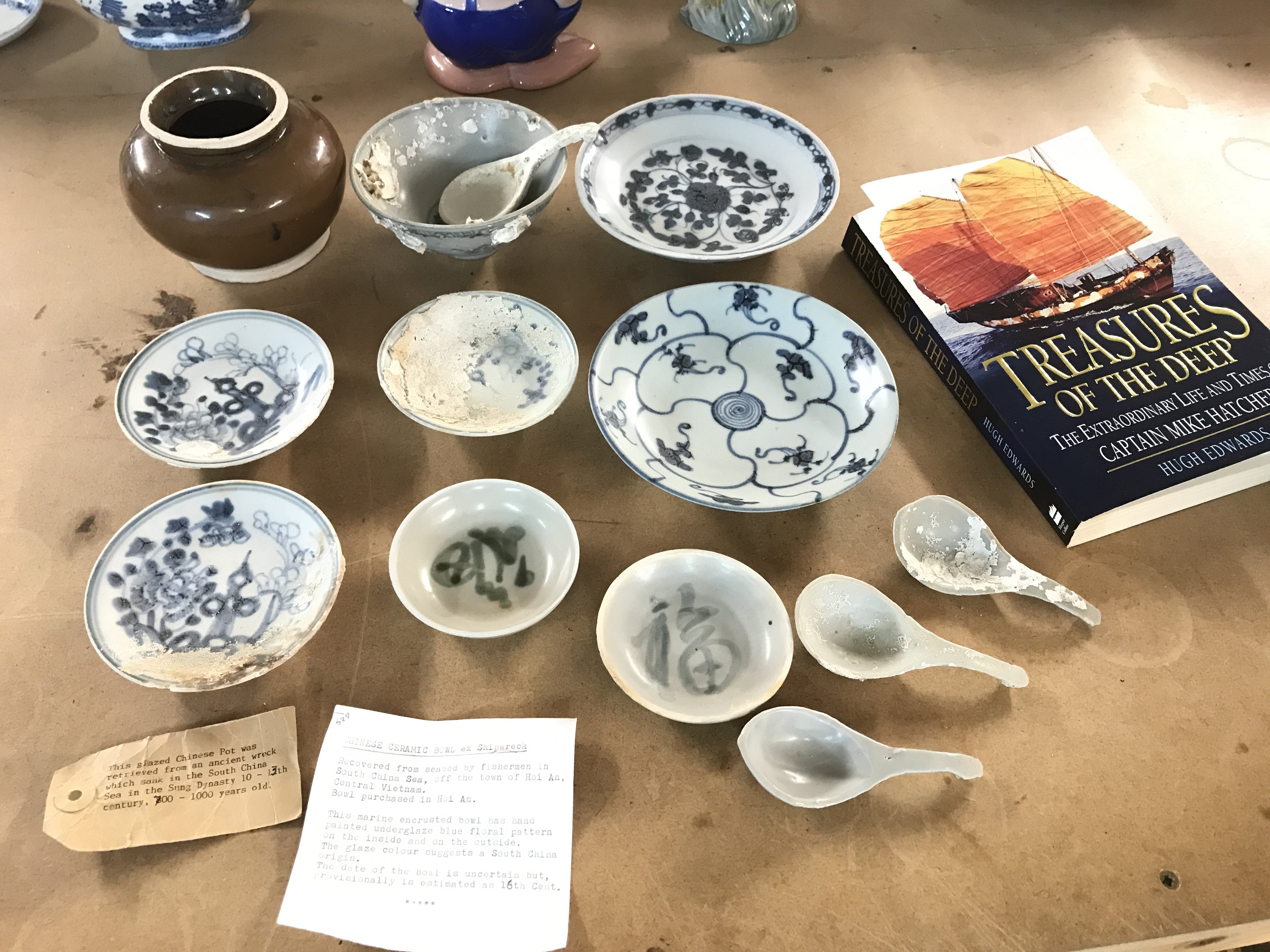A Collection of Chinese ex shipwreck ceramics including Tek Sing treasures, Sung Dynasty (10-13th century) Chinese pot etc.this lot cannot be posted