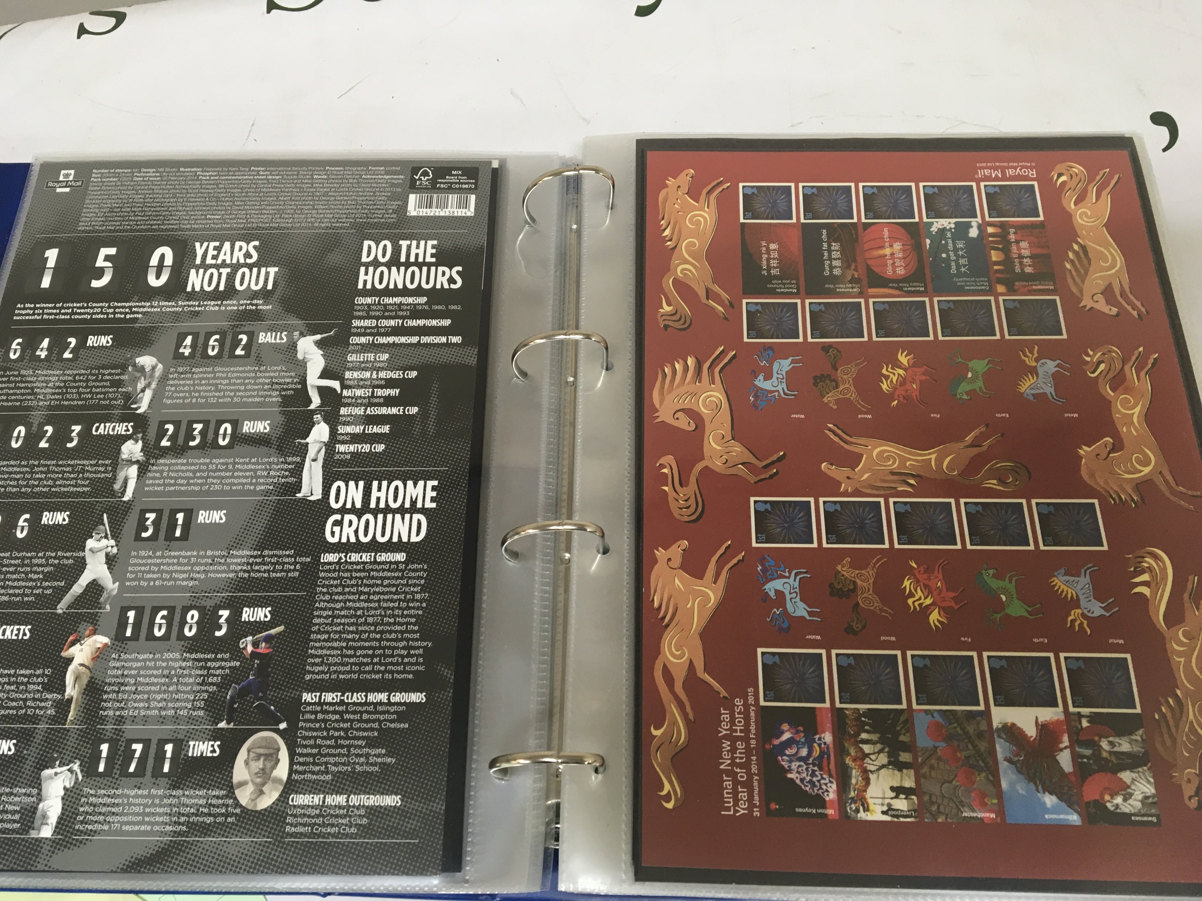 An album containing British Royal Mail Pictorial First Class stamp sheets each illustrated sheet with ten stamps all mint condition unused approximately 30+ sheets.