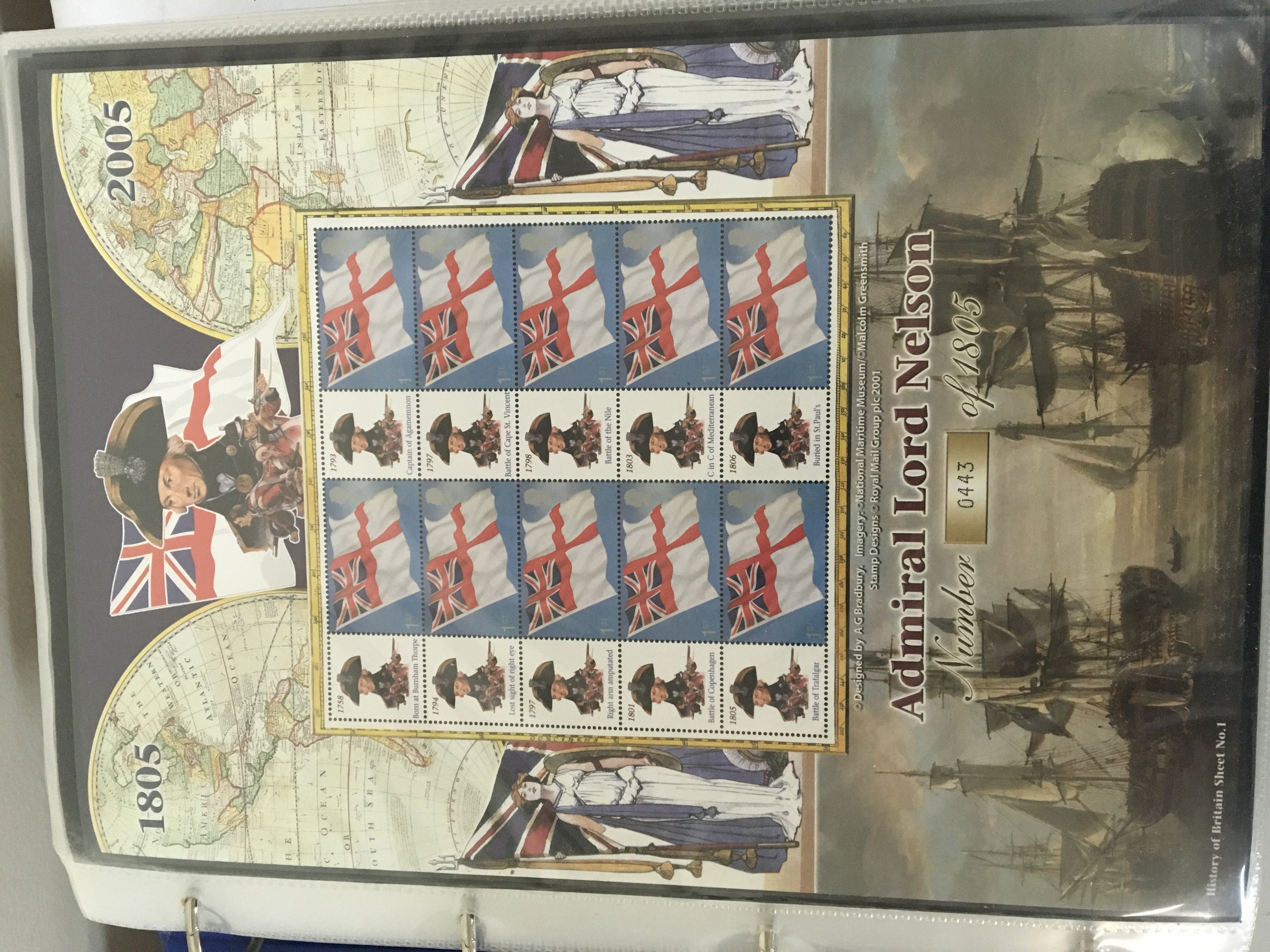 An Album containing an extensive collection of approximately 100 Royal Mail limited edition Pictorial First Class stamp sheets. Each sheet with ten first class stamps all unused and extremely well presented. Approximate album value &#20132662751500-1700.