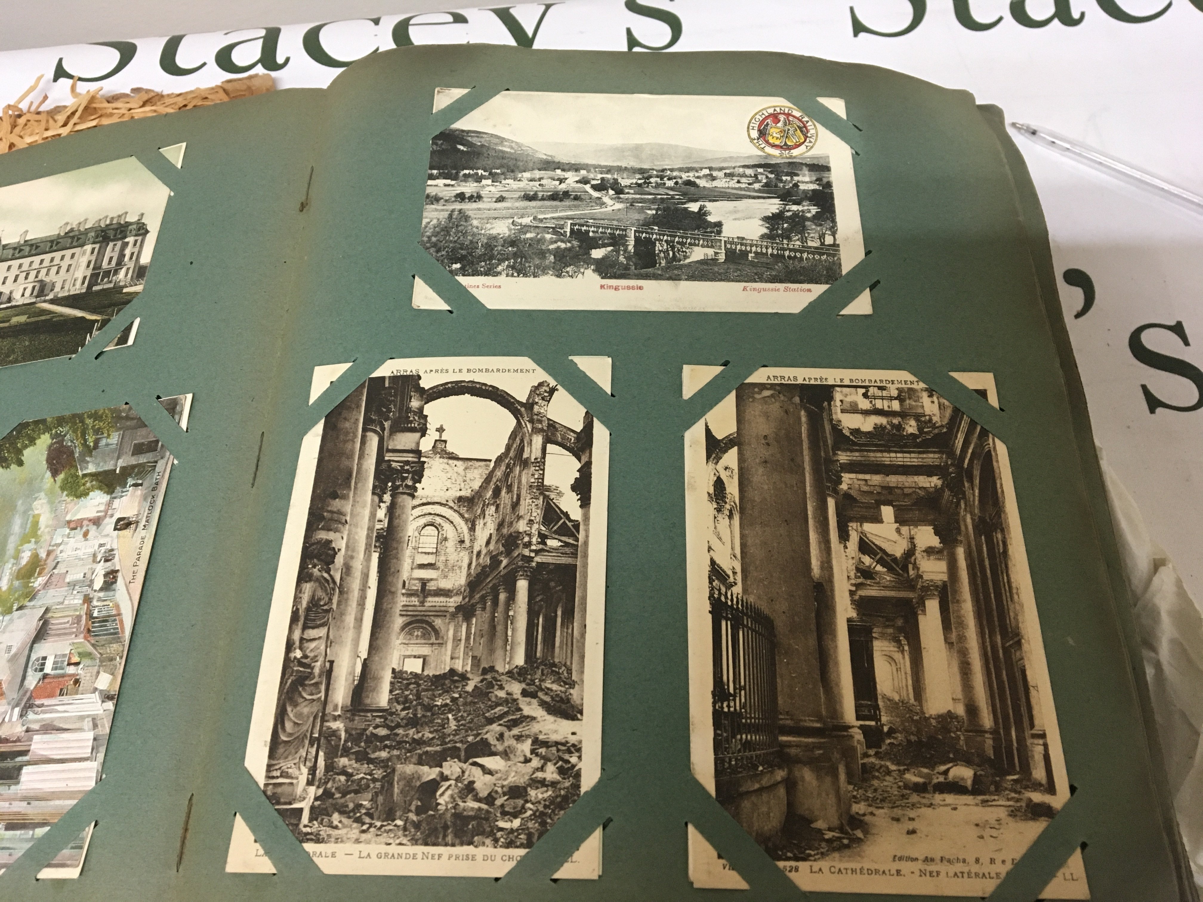 An early 20th century postcard album containing a very good and comprehensive collection of postcards including French I world war cards many other world cards New York some shipping cards including a Edwardian White Star line card British landmarks Townd Indian cards and more