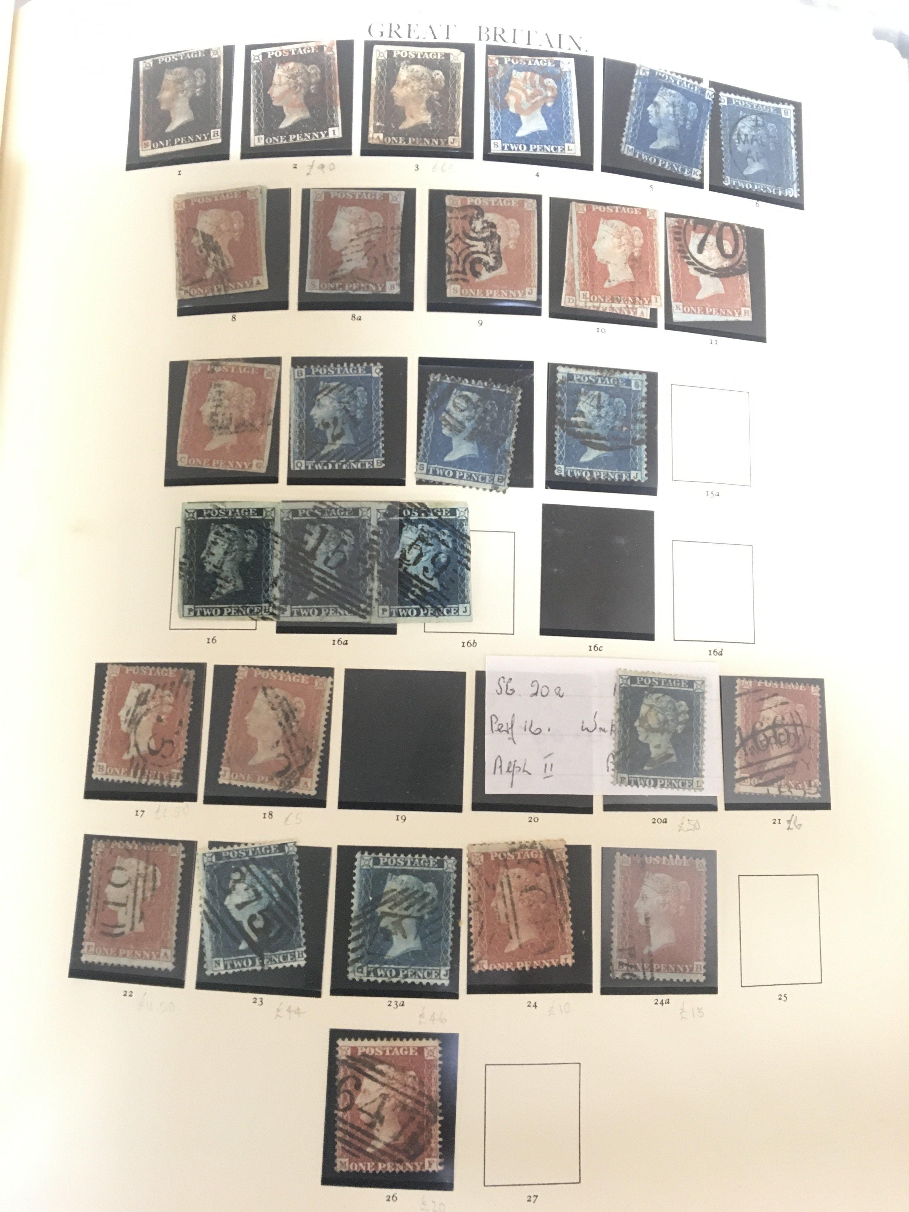 A Windsor Album Stanley Gibbons Ninth edition. Containing a comprehensive collection of stamps from 1840- to pre decimal Elizabeth II commencing with three penny blacks a time line of Penny reds and a used triple 2d blue numerous other Victorian and later stamps excluding the high values also loose stamps and covers.