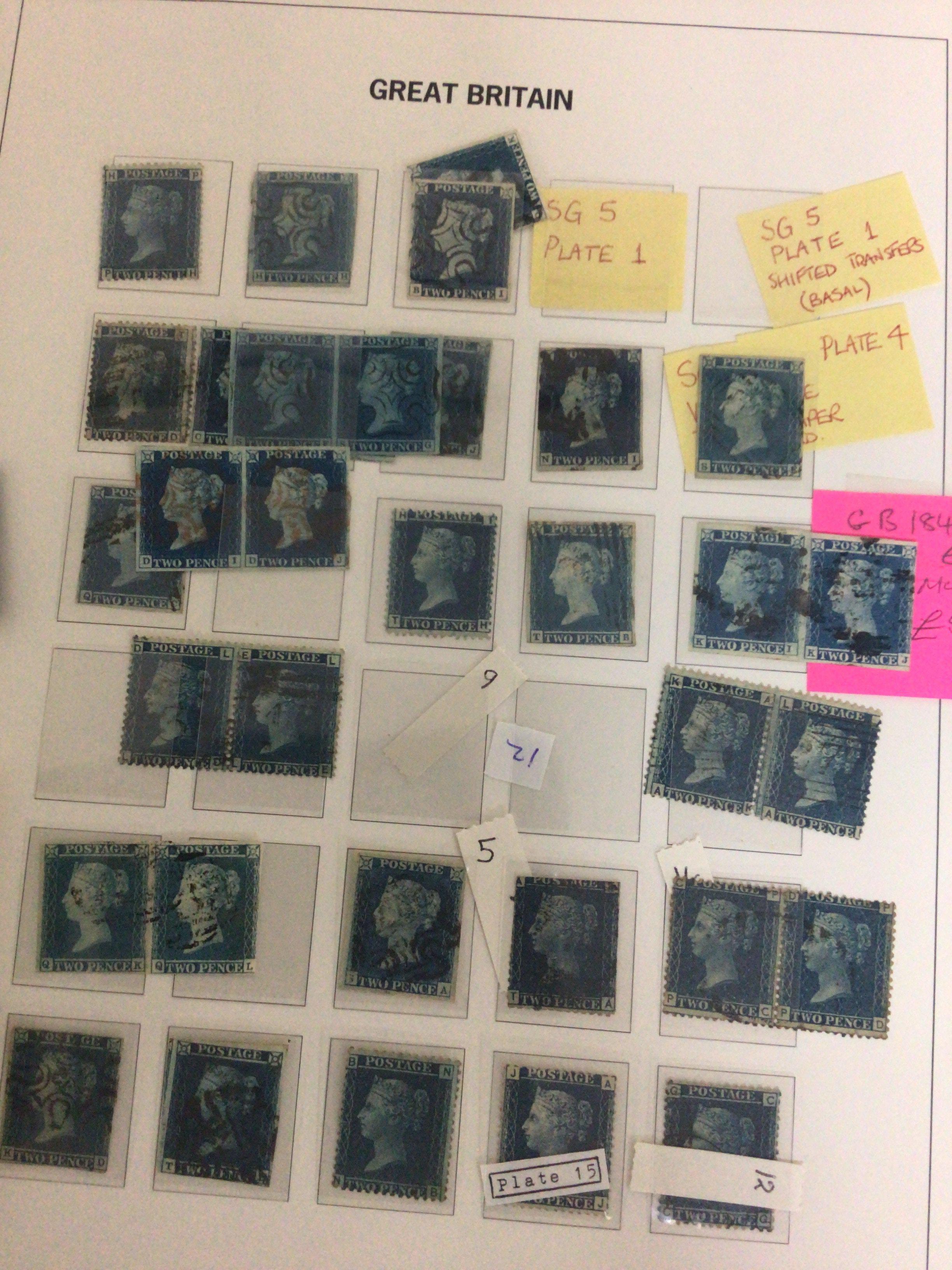 A Great Britain album containing a good selection of Victorian 2d blue stamps including double and triple blocks some nice early examples a sheet of Victorian 1/2d stamps including some unused blocks and a few Victorian postal covers with conforming stamps.