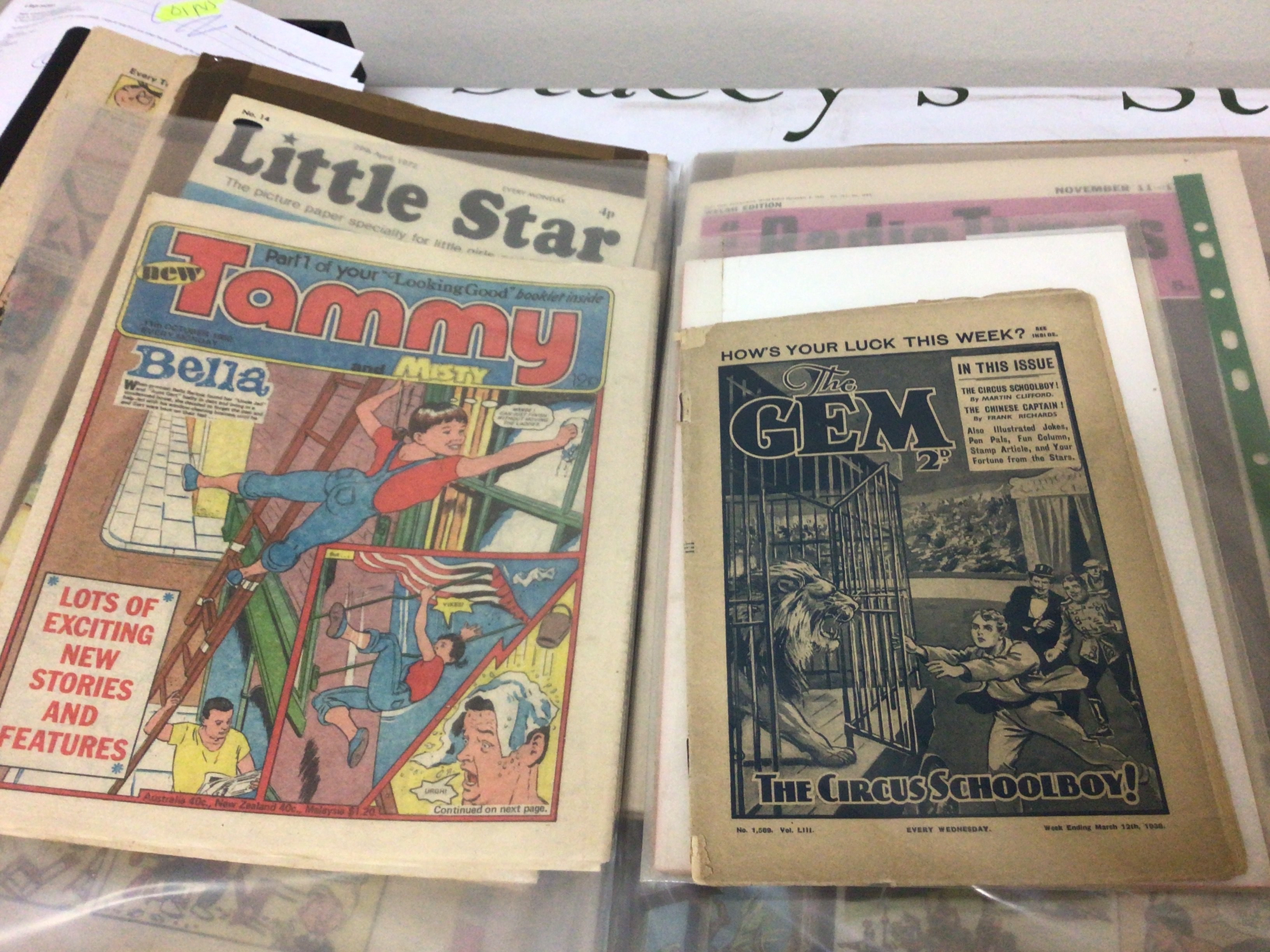 A collection of comics in two albums 1957 Express 1938 The Magnet The Forgers Provincial Areas early Radio Timex Gem 1938 and others.