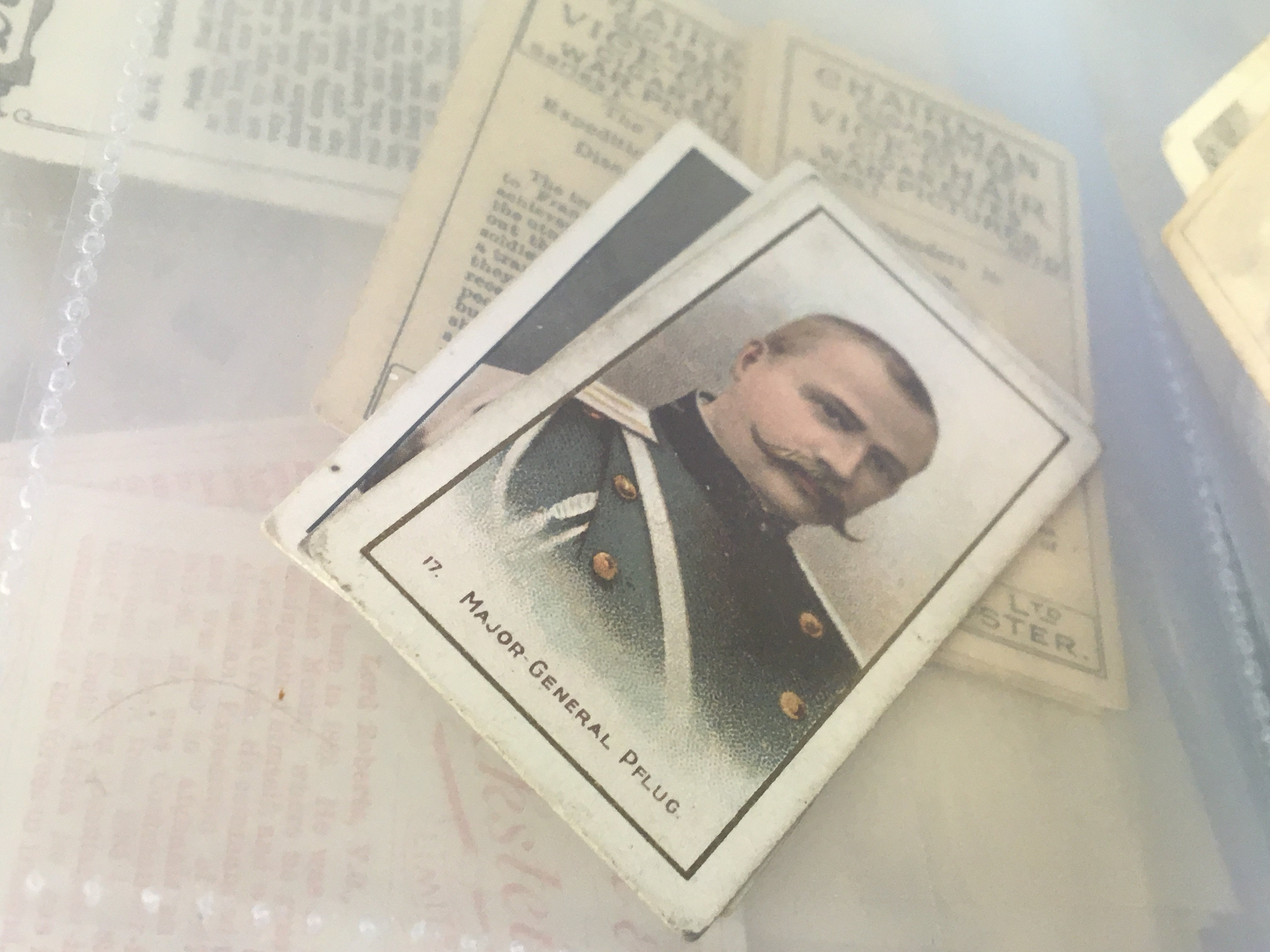 A box containing an extensive collection of cigarette cards and other collectors cards including Players Poultry Taddy Card British Medals Series two 17 Major General Pflug other vintage sporting cards and numerous others.