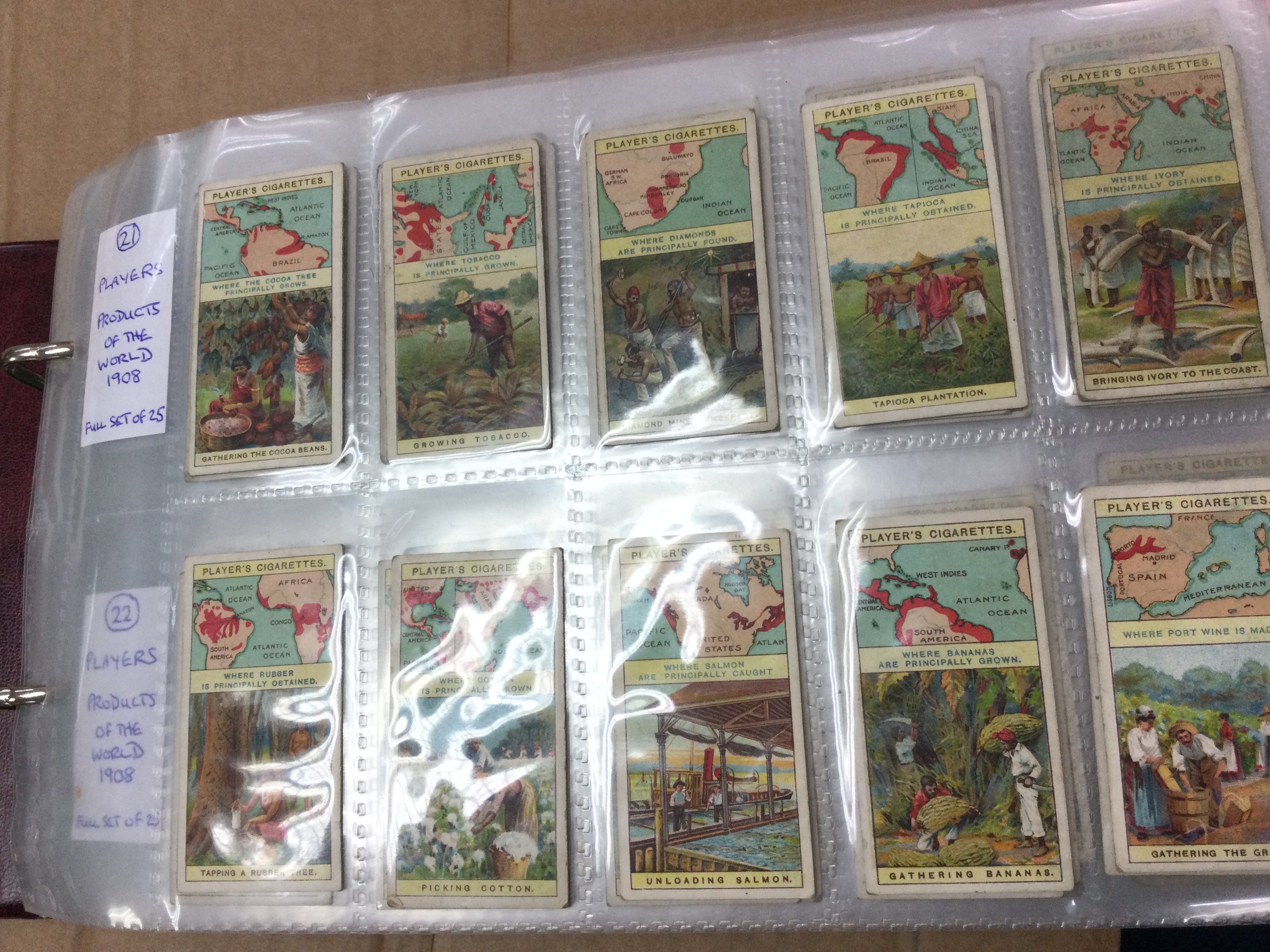 Six albums of cigarette cards comes with a detailed spreadsheet created by vendor of contents (not checked by auctioneers). Postage C