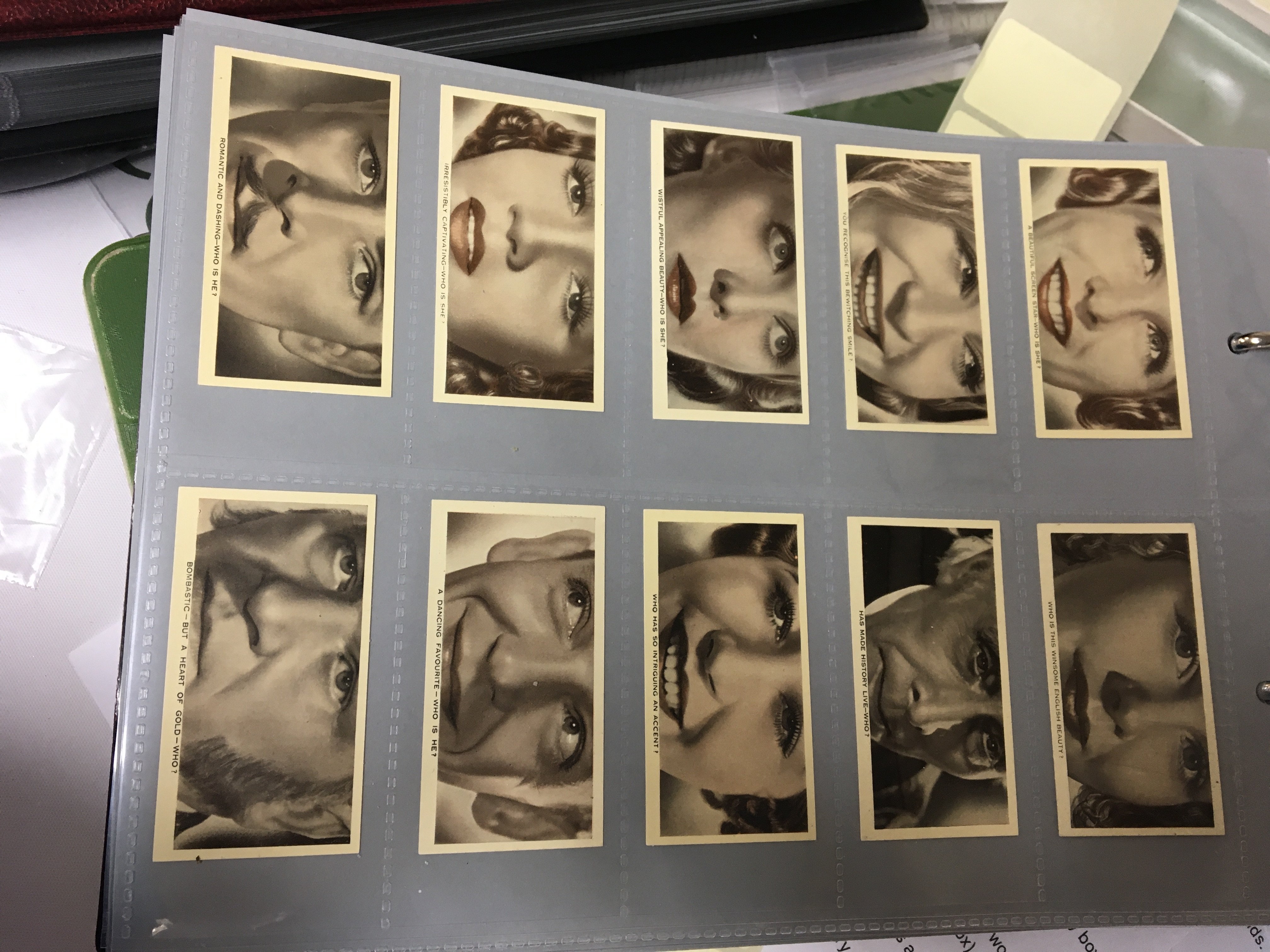 Five well presented albums containing vintage cigarette cards and tea cards and other trade cards including a full album of dog themed cards. An album of vintage film stars and many more (5)