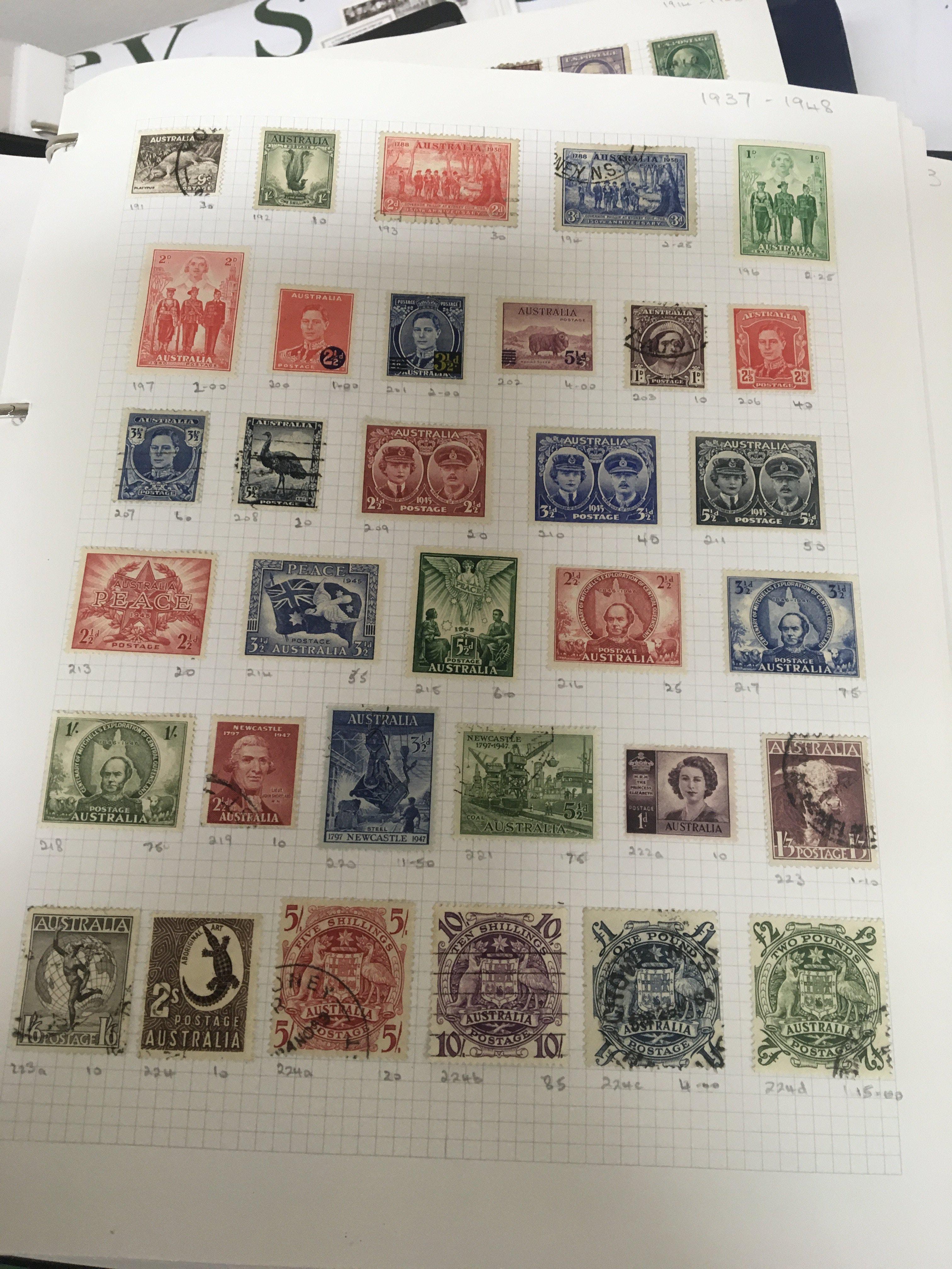 Seven albums of stamps World stamps all mainly used stamps including an album of Elizabeth II silver Jubilee unused British Commonwealth and British Territory stamps an album of French stamps an album of American stamps Australia and Canada. (7)