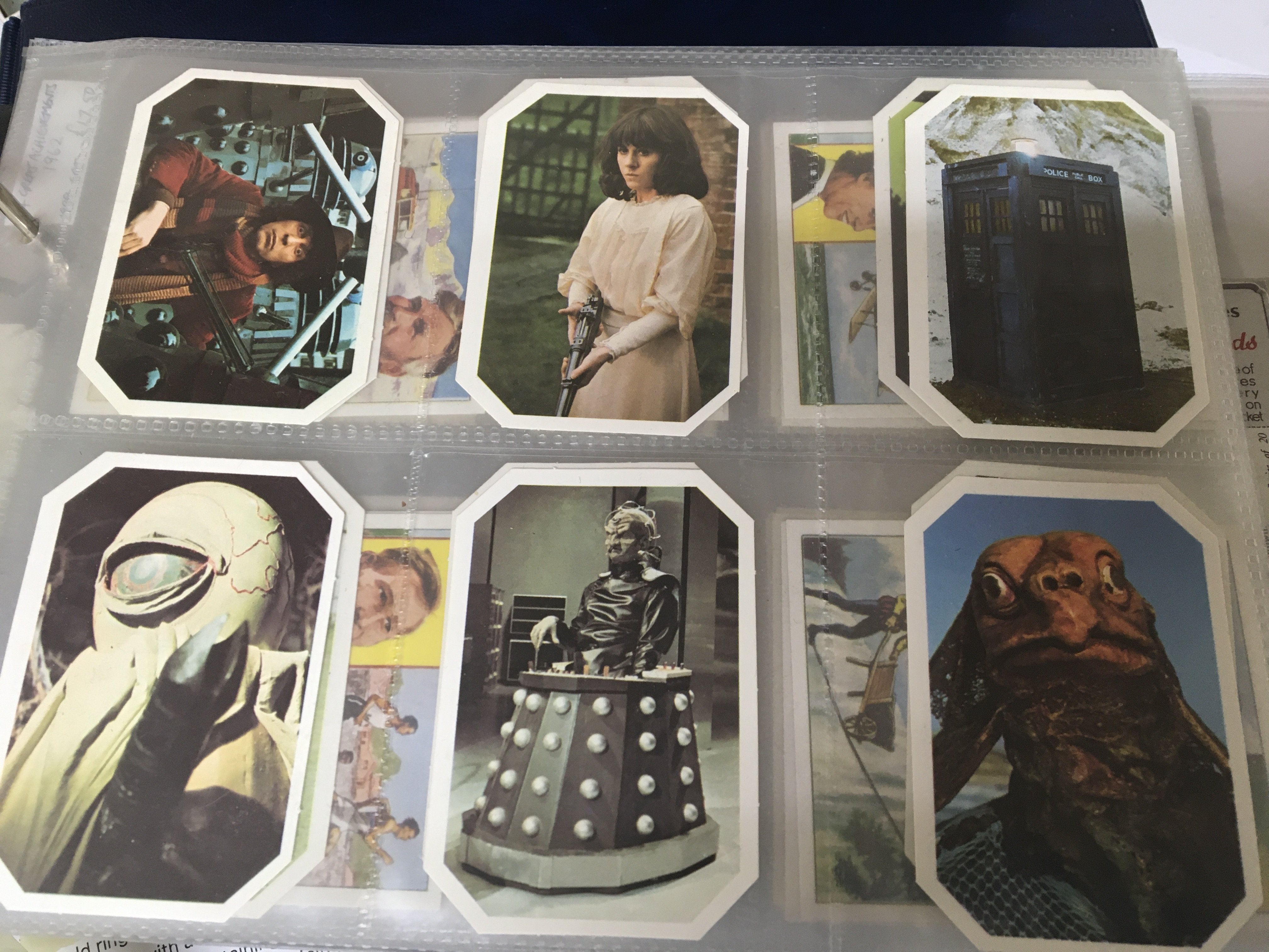 A collection of six well presented albums of vintage cigarette and some postcards other cards including a few Doctor Who Cards early Typhoo tea cards industrial History postcards football by Stubbs ATV cards and more (6)