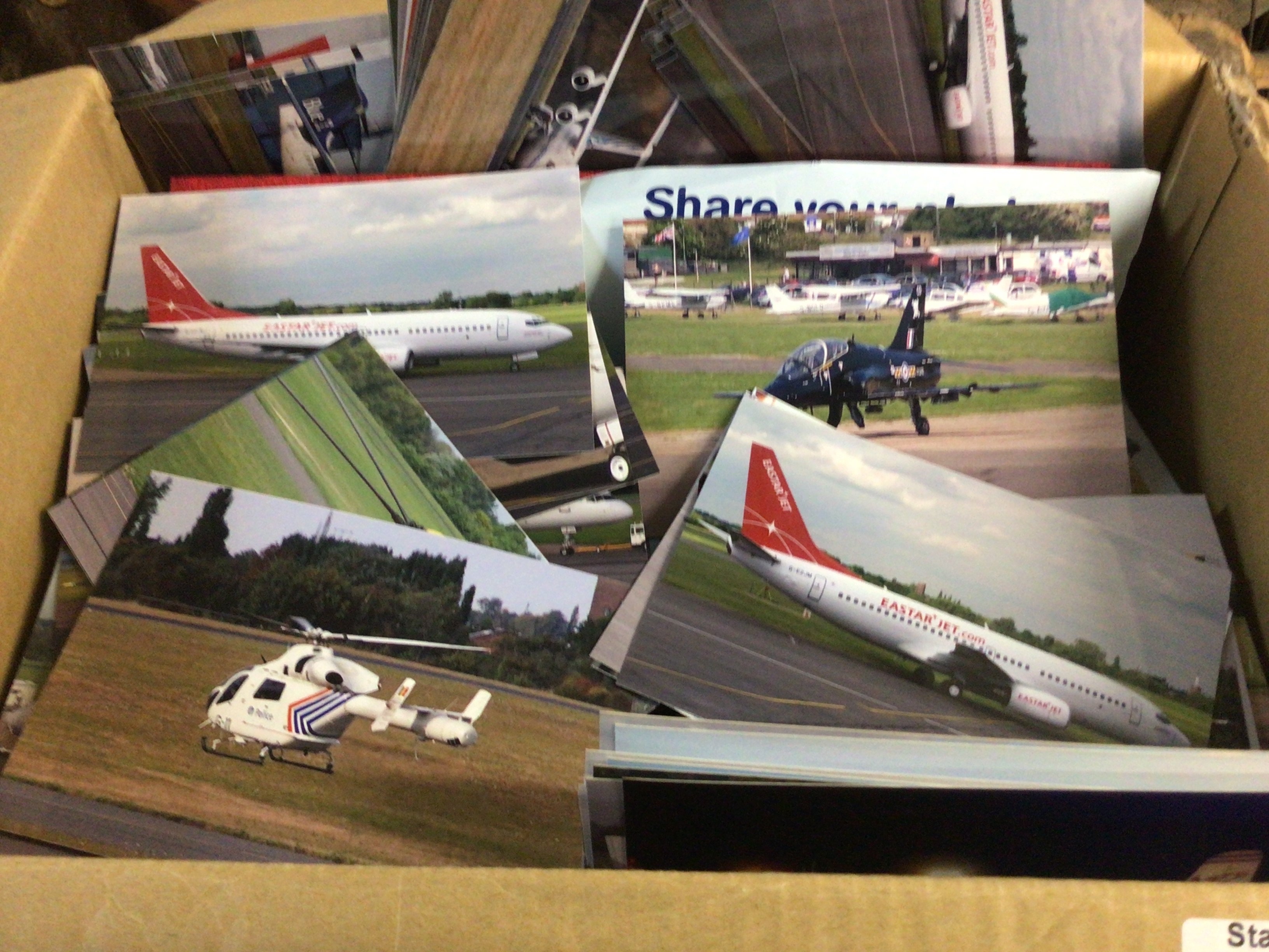 A box containing a large collection of Aviation photos mainly aircraft. The collection formulated over many years and predominantly Civil and other aircraft which landed at Southend Airport during the second half of the 20th century there are in excess of 800 photos.