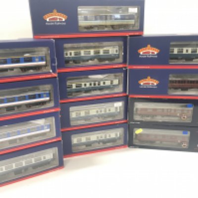 A collection of 30 boxed Bachmann model railway coaches 00 gauge. Includes numerous livery&rsquo;s.
