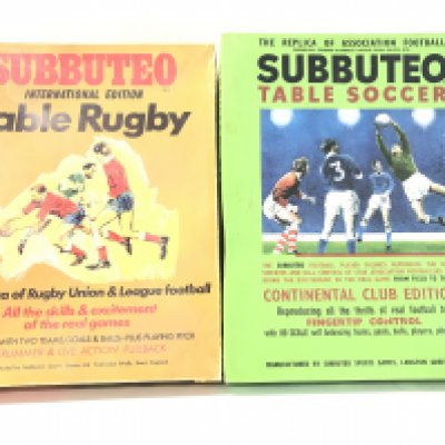 2 X Boxed Subbuteo Sets. A Table Rugby and Table Soccer with Extra Teams. No Reserve.