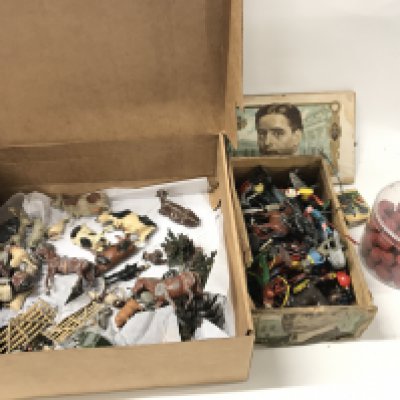 A collection of assorted metal figures including cowboys and Indians farm yard animals etc. Postage B
