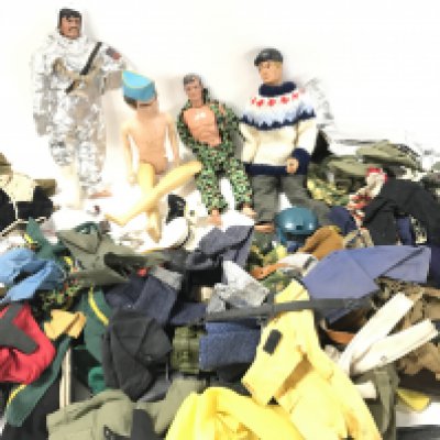 A Collection of Playworn Figures And Accessories. Action Man has head Glued On. (2).