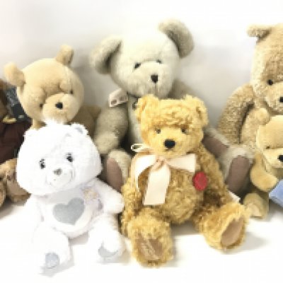 A Collection of Various Teddy Bears Including 25th Carebear. Gund Winnie The Poohs. Etc.