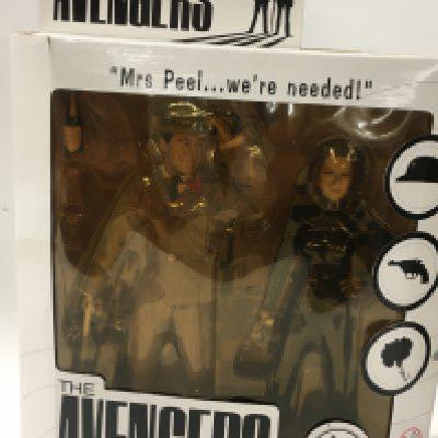 The Avengers boxed action figures featuring STEED and MRS PEEL with accessories including bottle of champagne with 2 glasses..an umbrella..bowler hat and gun.