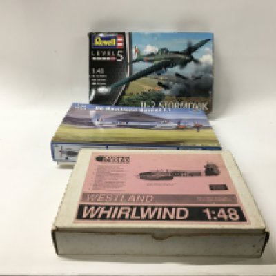3x boxed model warplane kits includes IL2 STORMOVIK by Revell&hellip;DE Havilland HORNET F1 by Trumpeter and a Westland WHIRLWIND by Cooper Details. No reserve