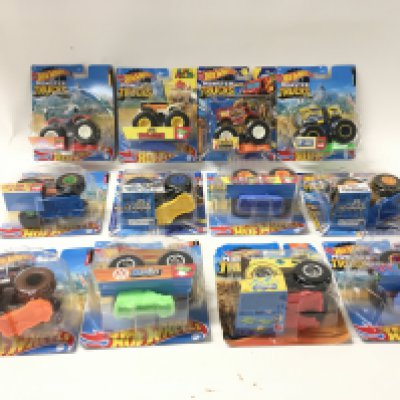 A collection of unopened Hot Wheels Monster Trucks 1:64 scale. Includes SpongeBob SquarePants..Super Mario Bowser plus others. No reserve