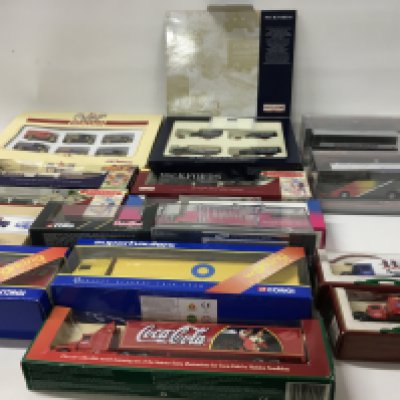 An assorted collection of model diecast vehicles manufactured by Corgi..Lledo etc. mainly a commercial group of vehicles. No reserve