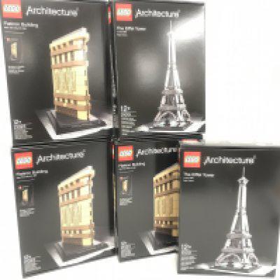 3 Boxed And Sealed Lego Architecture Flatiron Building #21023 and 2 Eiffel Towers #21019.