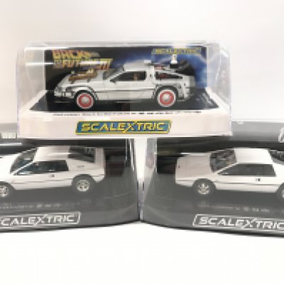 2 X Boxed Scalextric Lotus Esprits 007 and a Back To The Future III Delorean.