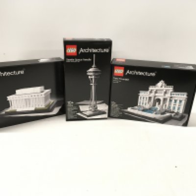 A collection of 3 sealed boxed Lego Architecture sets includes #21020 Trevi Fountain&acirc;&brvbar; #21003 Seattle Space Needle&acirc;&brvbar;# 21022 Lincoln Memorial No reserve