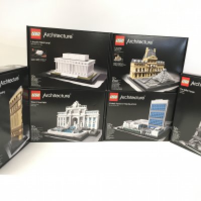 6x sealed boxed Lego Architecture sets includes..# 21023 Flatiron Building&hellip;# 21022 Lincoln Memorial&hellip;# 21020 Trevi Fountain&hellip; # 21024 Louvre&hellip;. #21018 United Nations Headquarters&hellip; # 21019. The Eiffel Tower. No reserve