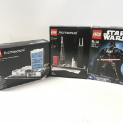 3x sealed boxed Lego sets including Architecture #21018 United Nations Headquarters # 21033 Chicago. Also Star Wars # 75111 Darth Vader. No reserve