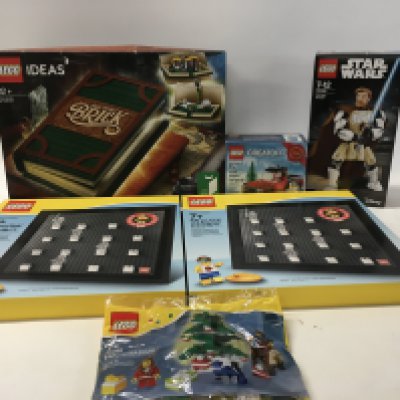 6x unopened sealed Lego sets including IDEAS # 21315 Once Upon a Brick&hellip;CREATOR # 40083. Truck&hellip;STAR WARS # 75109. Obi-Wan Kenobi&hellip;#40058 Christmas scene&hellip;2x minifigure display boards. No reserve