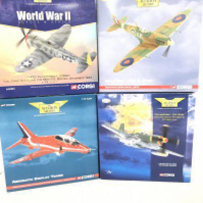 4 X Boxed Corgi Aviation Archive Models Including a P47D Thunderbolt. A Supermarine Spitfire. A British Aerospace Hawk And A P51D Mustang. No Reserve (4).