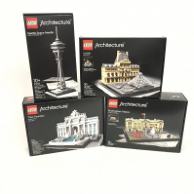 4 boxed and sealed Lego sets, to include Buckingham Palace 21029, Trevi Fountain 21020, Louvre 21024, Seattle Space Needle 21003. No reserve.