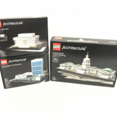 3 boxed and sealed Lego sets, to include United States Capitol Building 21030, United Nations Headquaters 21018 , Lincoln Memorial 21022. No reserve.