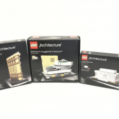 3 boxed and sealed Lego sets, to include, Lincoln Memorial 21022, Solomon R.Guggenheim Museum 21035, Flatiron Building 21023. No reserve.