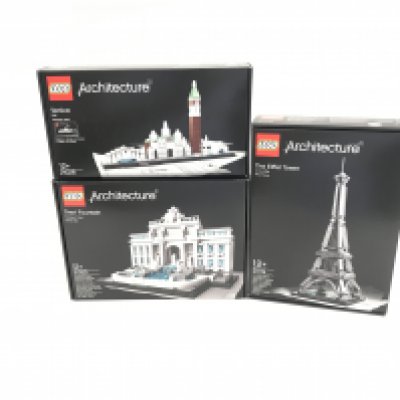 3 boxed and sealed Lego sets, to include, Eiffel Tower 21019, Venice 21026 , Trevi Fountain 21020. No reserve.
