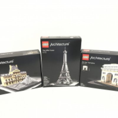 3 boxed and sealed Lego sets. To include Arc De Triomphe 21036. Eiffel Tower 21019. Louvre 21024. No reserve.