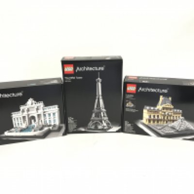 3 boxed and sealed Lego sets. To include 21020 Trevi Fountain . 21019 Eiffel Tower. 21024 Louvre. No reserve.