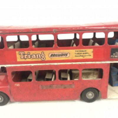 A 1950s Tri-Ang Double Decker Bus.