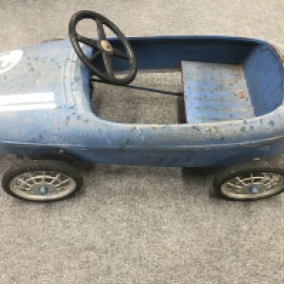 A 1950s Blue Metal Pedal Racing Car.