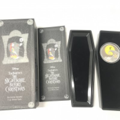 A Boxed The Nightmare Before Christmas 1 Oz Silver Coin.