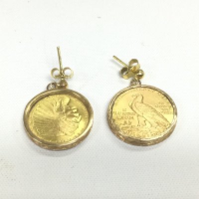 A pair of American gold coin earrings set in gold mounts, approx 12.2g. Shipping category A.