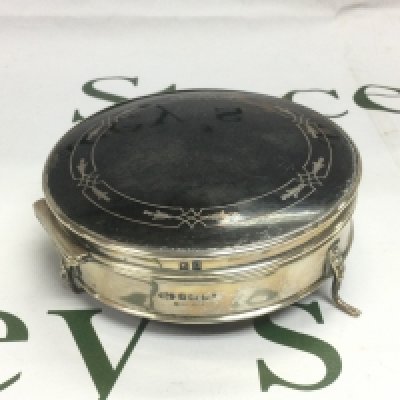 A silver lidded circular box, Birmingham hallmarks, approx width 12cm. Shipping category B.
