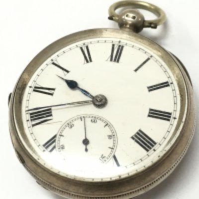 A hallmarked silver pocket watch, seen working. Postage category A