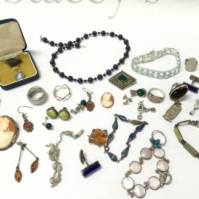 A collection of silver jewellery including earrings, bracelets, rings etc. Postage category B