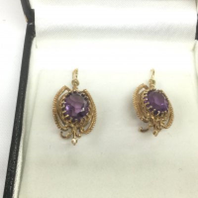 A pair of 9ct gold amethyst earrings, approx 4.7g. Shipping category A.